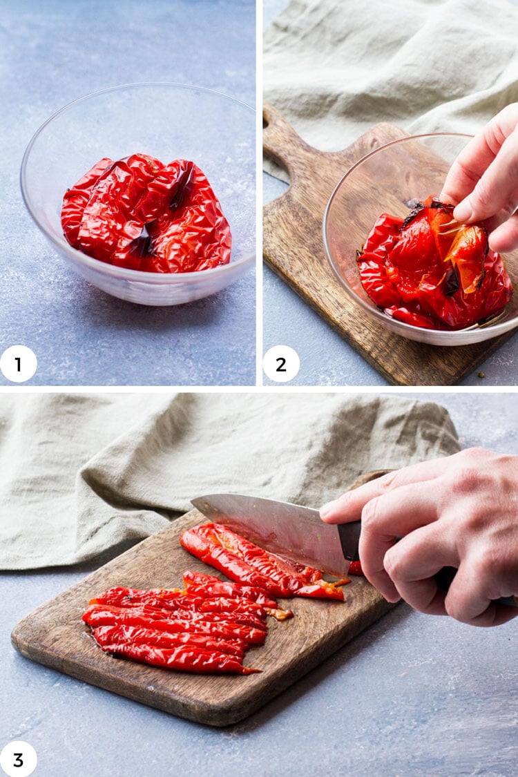 Steps to roast red bell peppers.