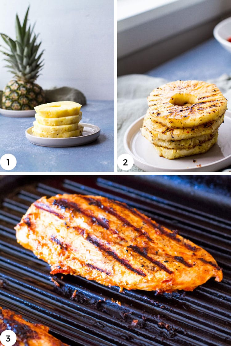How to grill pineapple and chicken breast.