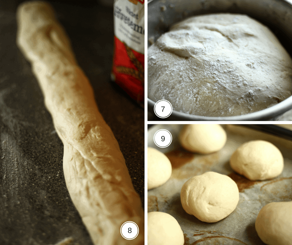 3 Step by step photos to show kneading and rising of sweet rolls