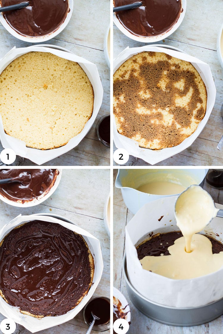 Steps on how to layer tiramisu cake.