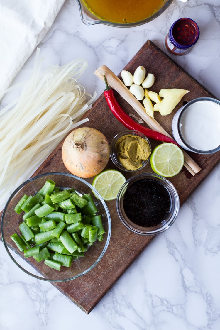 Ingredients to make lemongrass noodle soup.