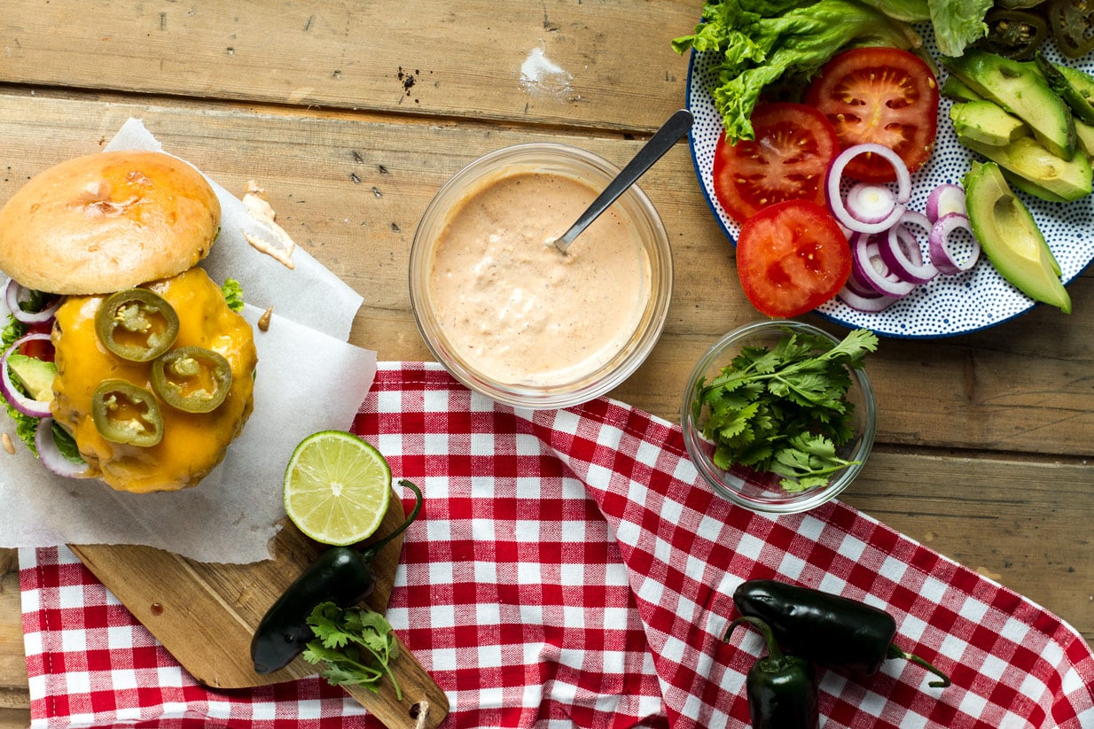 Chipotle Cheddar Burger with Jalapeños and Chipotle Lime Mayo