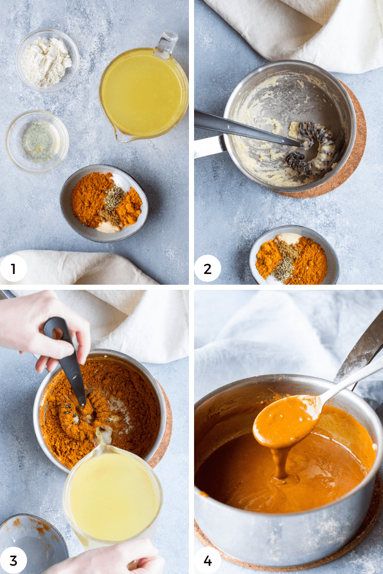Step by step as to how to make enchilada sauce.
