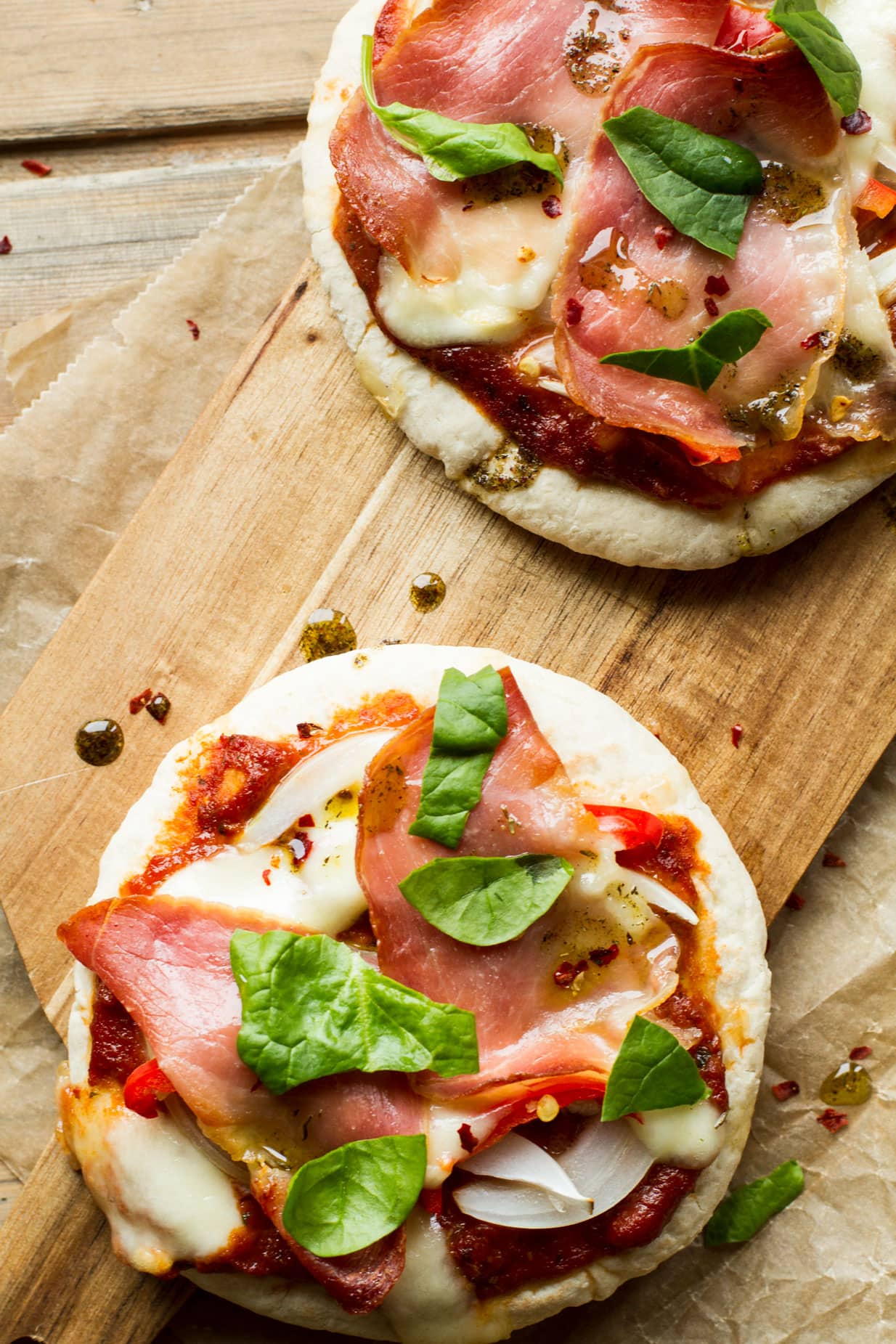 Serrano Ham and Mozzarella Pita Pizzas