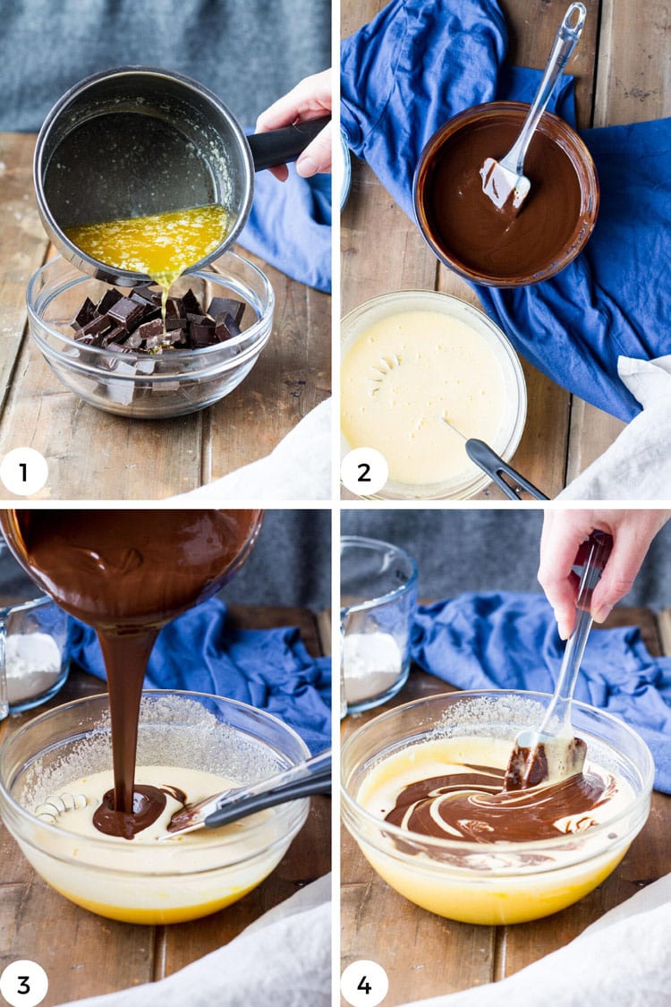 Steps to make fudgy chocolate brownies.