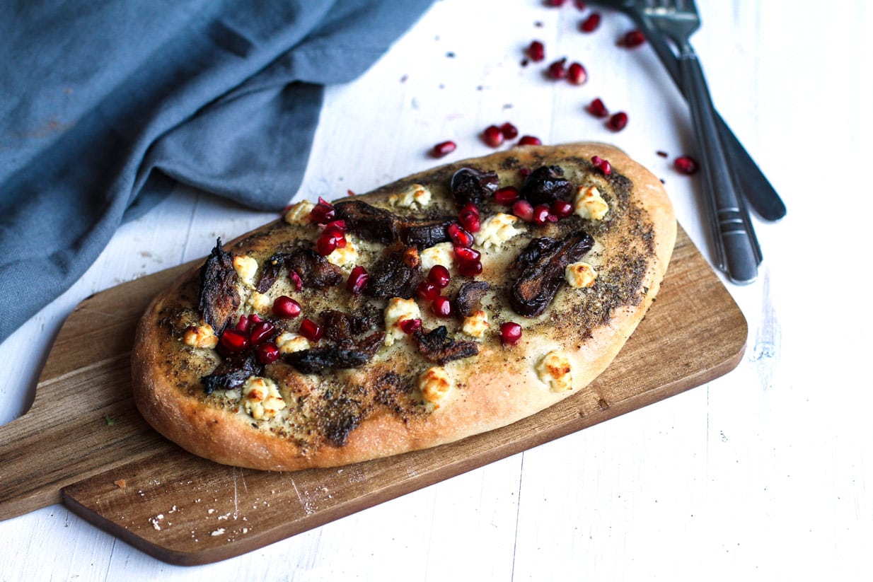 Za'atar Date and Goat Cheese Naan with Pomegranates