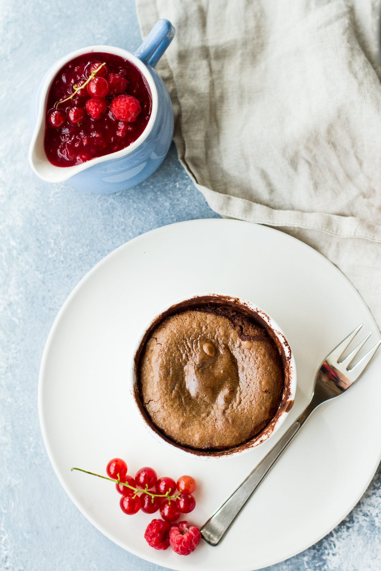 Chocolate Lava Cake with a Raspberry Red Currant Sauce