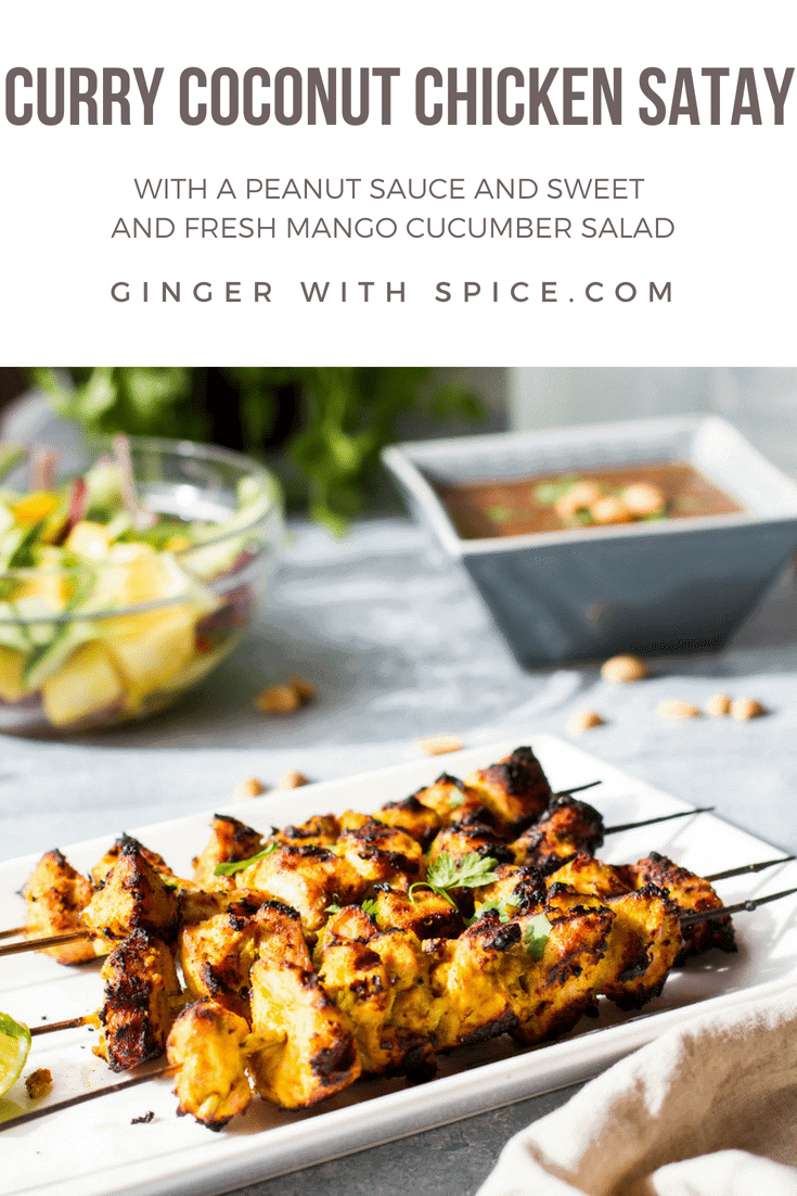 Curry Coconut Chicken Satay with Mango Cucumber Salad