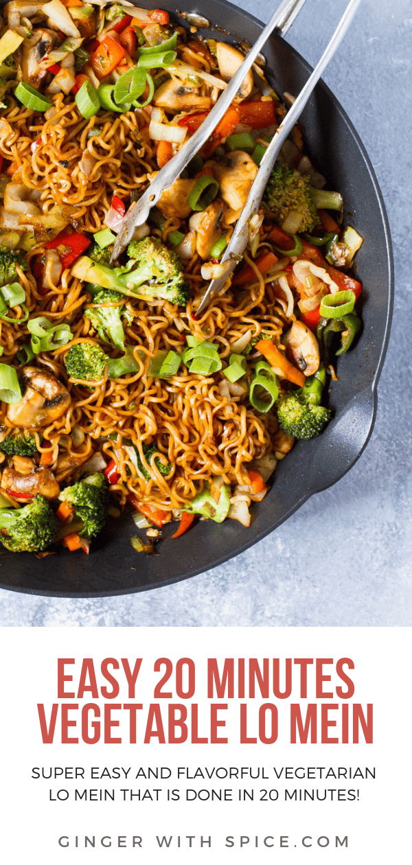 This easy Vegetarian Lo Mein is done in under 20 minutes and is flavorpacked with umami veggies and the most amazing noodles and lo mein sauce! Click for the recipe.