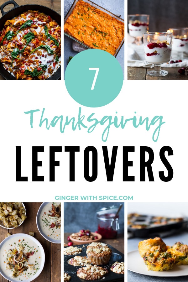 Collage of Thanksgiving leftovers recipes. Pinterest pin.