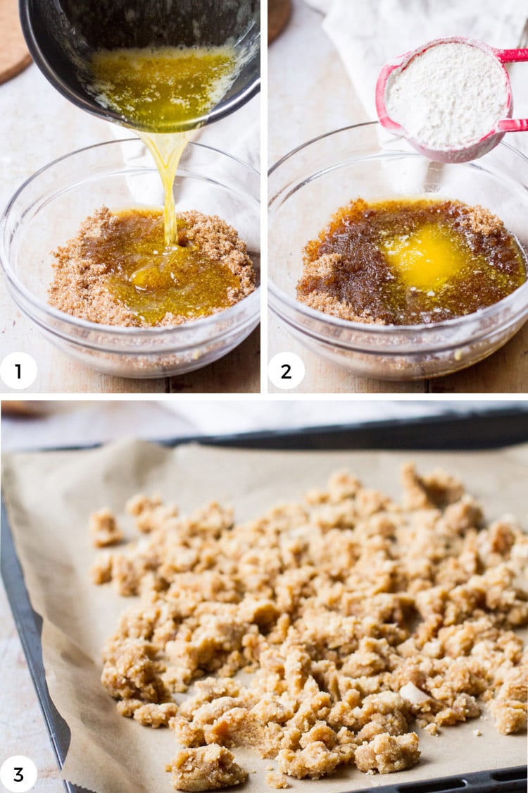 Step by step for how to make crumble topping.
