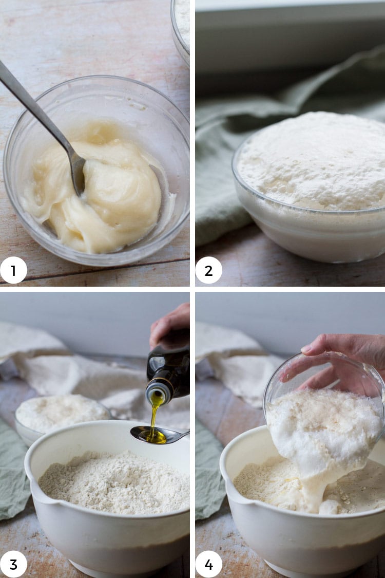 Making dough for homemade dinner rolls, step by step.