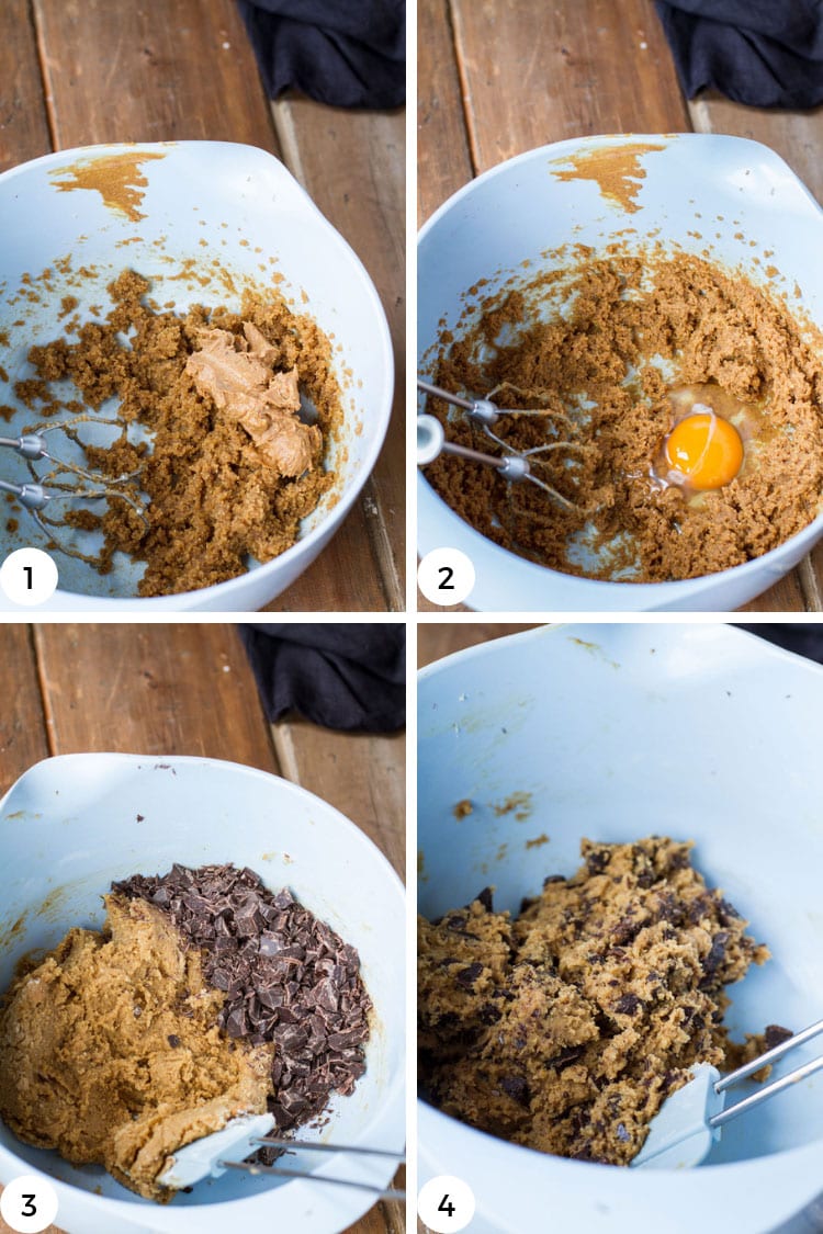 Step by step to make peanut butter chocolate chip cookies dough.