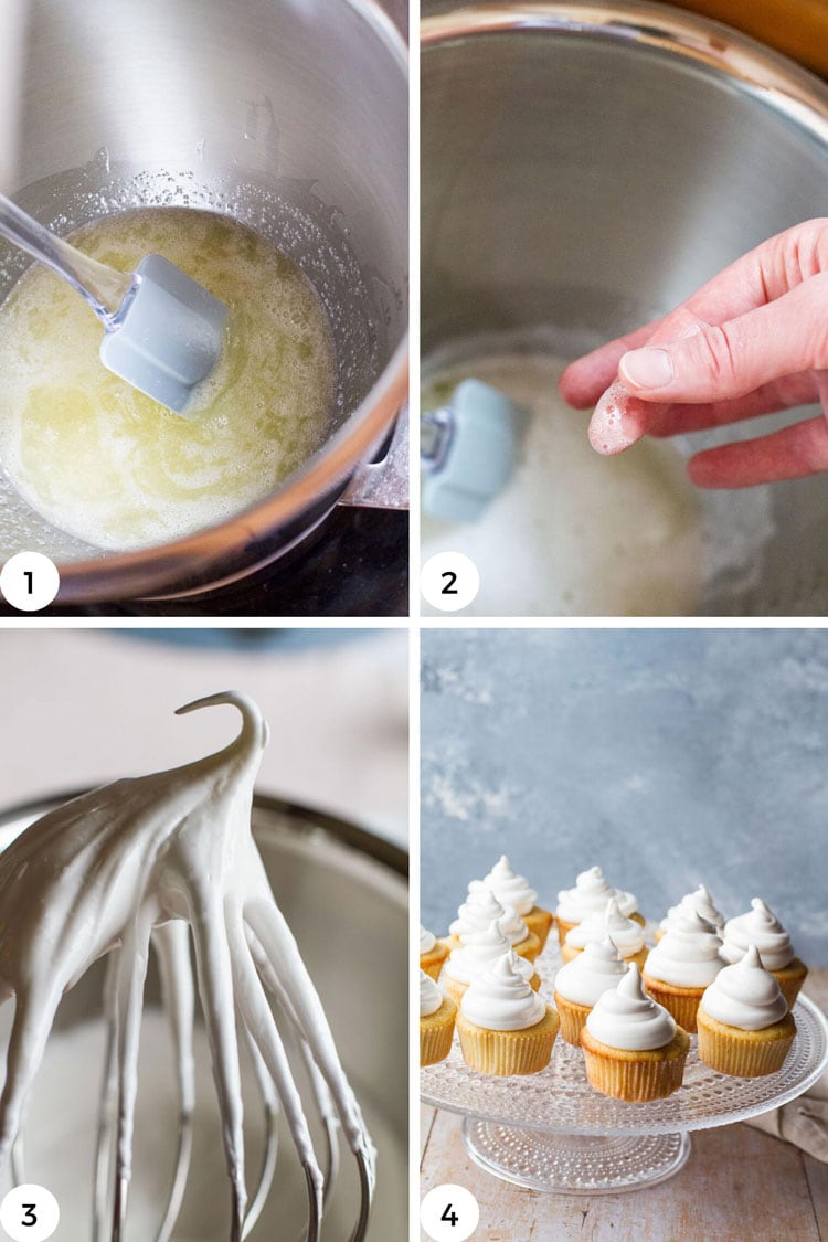 Steps to make Swiss meringue.