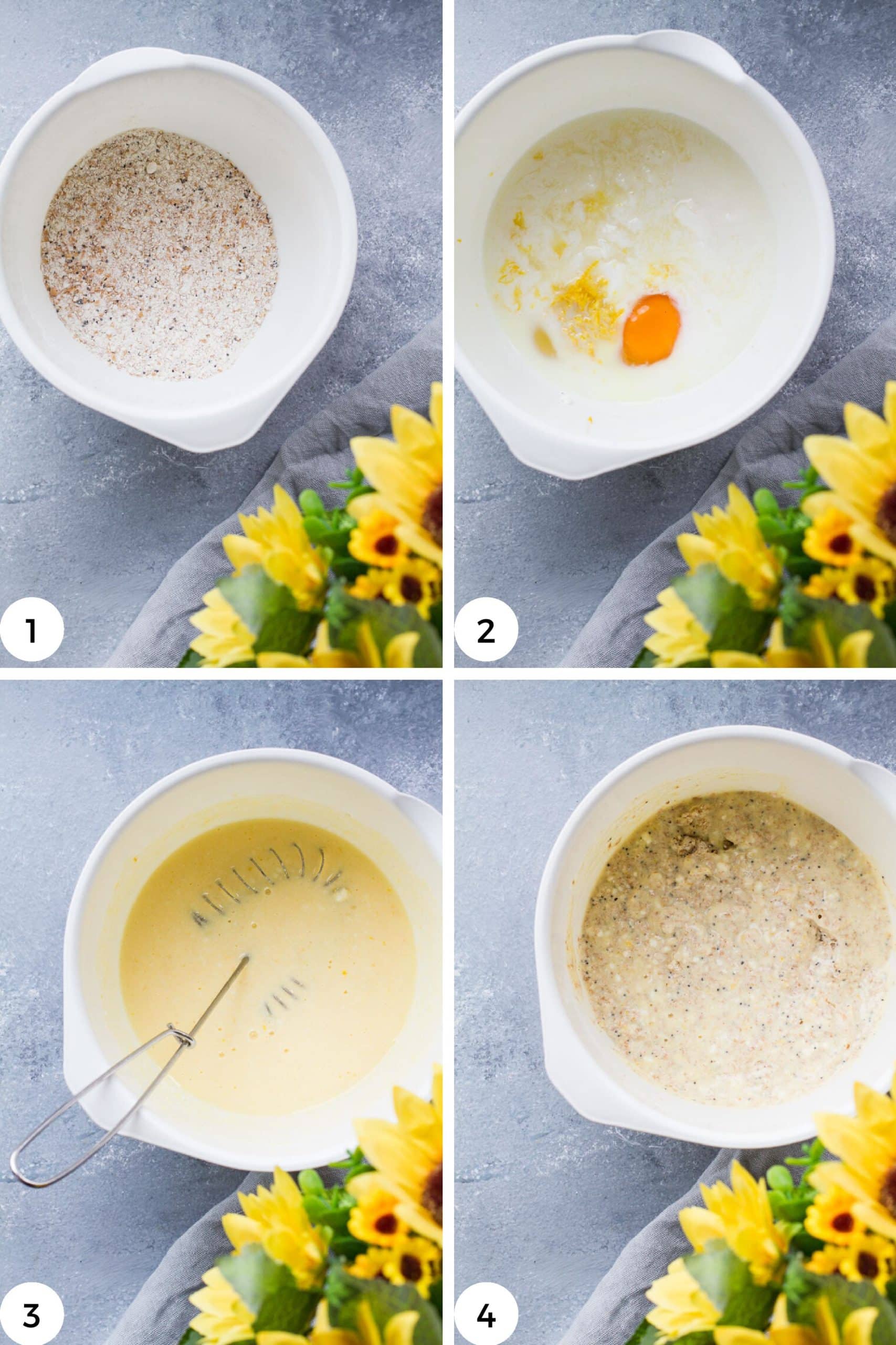 Steps on how to mix pancake batter.