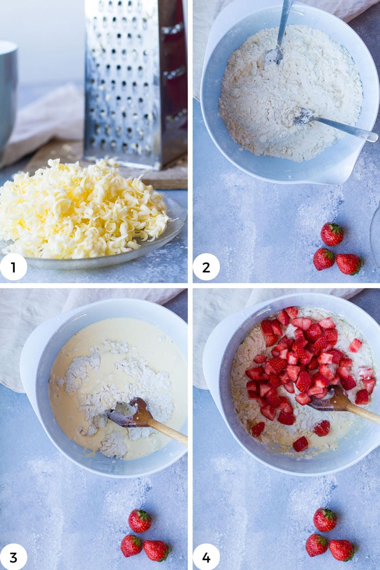 Steps to make the dough and grate butter.